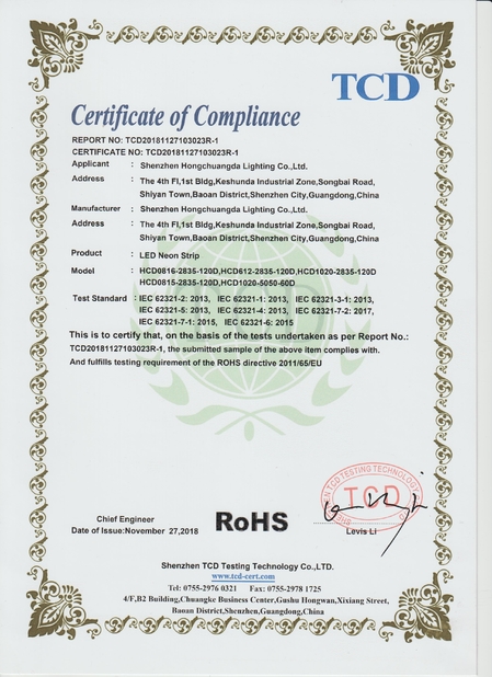 China Shenzhen Hongchuangda Lighting Co., Ltd. Certificaciones